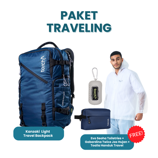 Paket Traveling - Kanzaki Light Travel Backpack Gratis Evo Seoha Toiletries + Gabardina Twice Jas Hujan + Toalla Handuk Travel