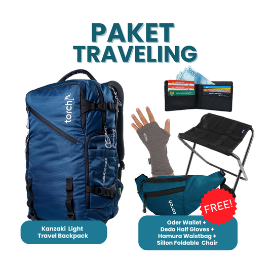 Paket Traveling - Kanzaki Light Travel Backpack Gratis Oder Wallet + Dedo Half Gloves + Hamura Waistbag Black + Sillon Foldable Chair
