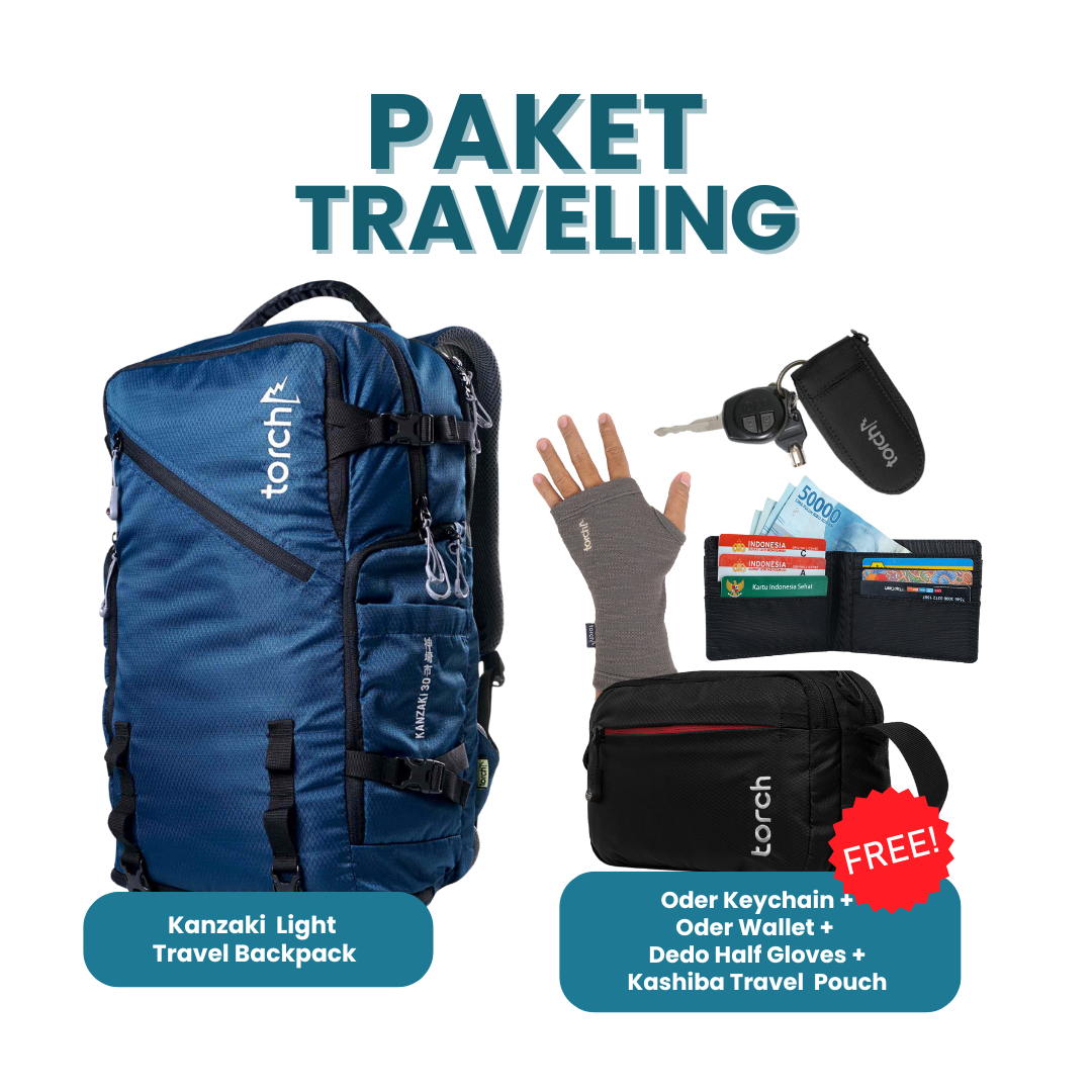 Paket Traveling - Kanzaki Light Travel Backpack Gratis Oder Keychain + Oder Wallet Black + Dedo Half Gloves Beet Red + Kashiba Travel  Pouch