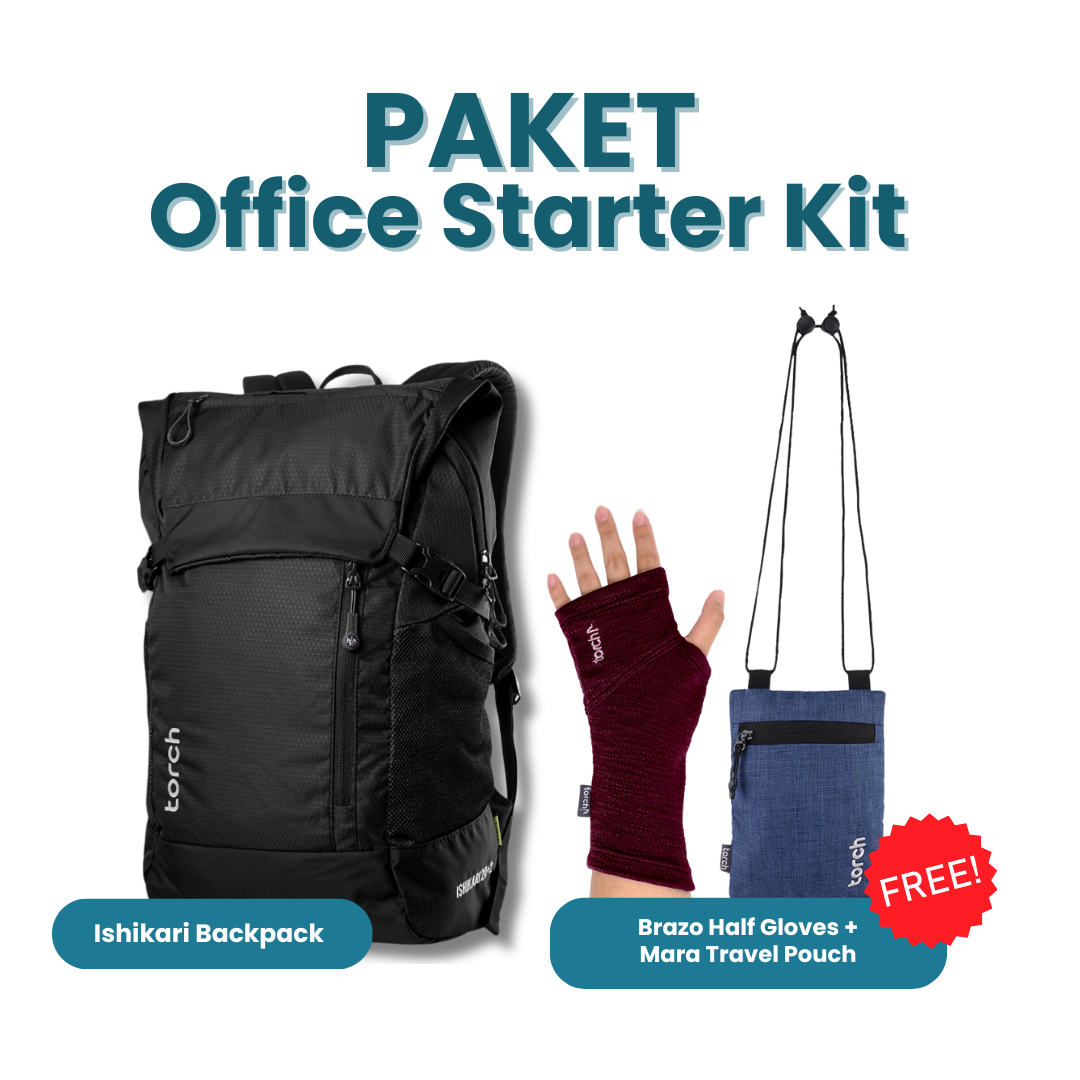 Paket Office Starter Kit - Ishikari Backpack Gratis Brazo Half Gloves + Mara Travel Pouch