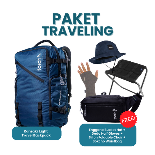 Paket Traveling - Kanzaki Light Travel Backpack Gratis Enggano Bucket Hat + Dedo Half Gloves Beet Red + Sillon Foldable Chair + Sokcho Waistbag