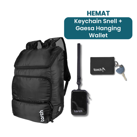 Paket Hemat - Rampak Foldable Bag + Keychain Snell + Gaesa Hanging Wallet