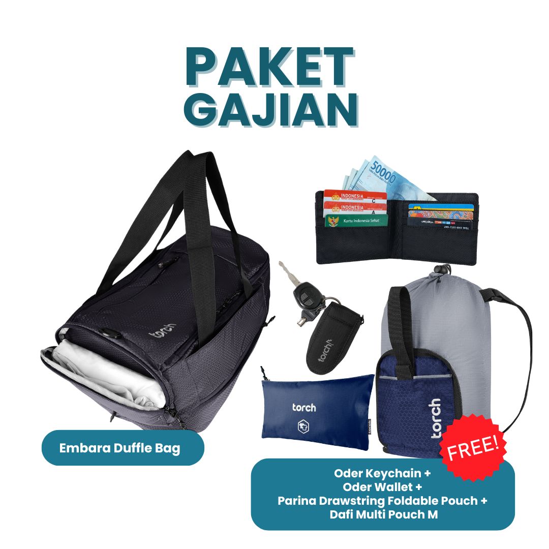 Paket Gajian - Embara Duffle Bag Gratis Oder Keychain + Oder Wallet Black + Parina Drawstring Foldable Pouch Grey Navy +  Dafi Multi Pouch M