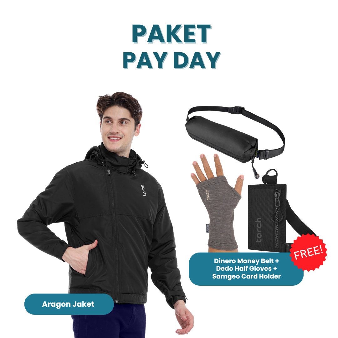 Paket Pay Day - Aragon Jaket Gratis Samgeo Card Holder + Dedo Half Gloves + Dinero Money Belt Black