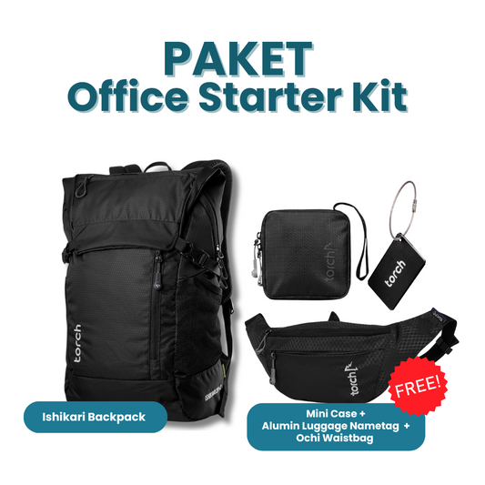 Paket Office Starter Kit - Ishikari Backpack Gratis Mini Case Grey + Alumin Luggage Nametag  + Ochi Waistbag