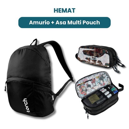 Dalam paket ini kamu akan mendapatkan:  - Amurio Backpack  - Asa Multi Pouch