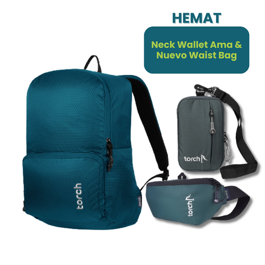 Paket Hemat - Laudio Backpack + Neck Wallet & Waist Bag