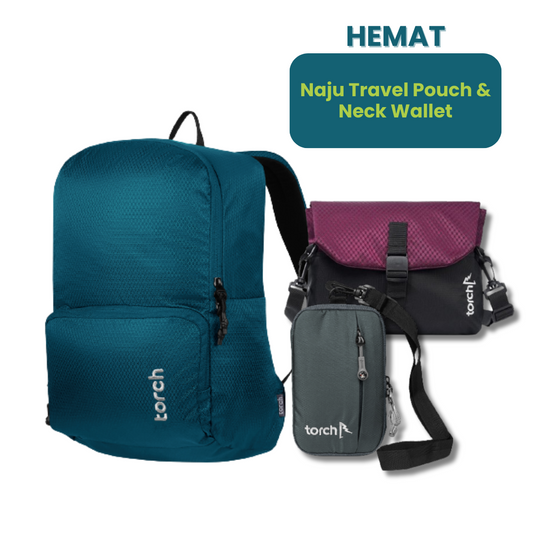 Paket Hemat - Laudio Backpack + Naju Travel Pouch & Neck Wallet