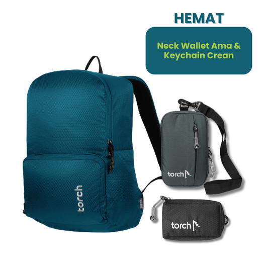 Paket Hemat - Laudio Backpack + Neck Wallet & Keychain