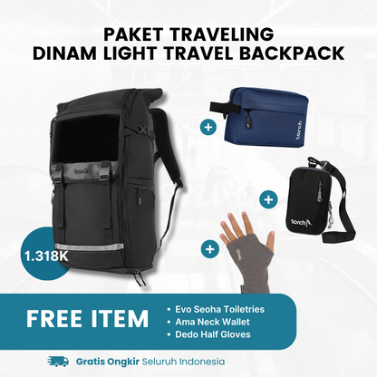 Paket Traveling - Dinam Light Travel Backpack Gratis Evo Seoha Toiletries + Ama Neck Wallet + Dedo Half Gloves Grey