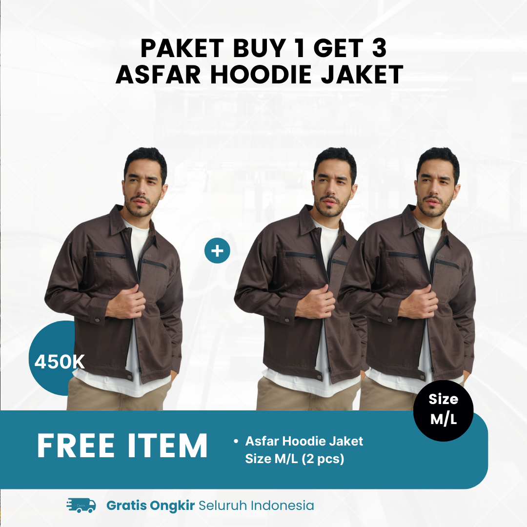 Paket Buy 1 Get 3 - Asfar Hoodie Jaket Grey M/L