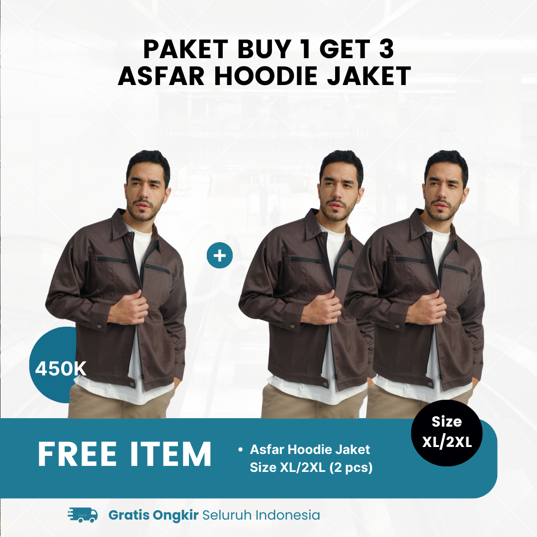 Paket Buy 1 Get 3 - Asfar Hoodie Jaket Grey XL/2XL