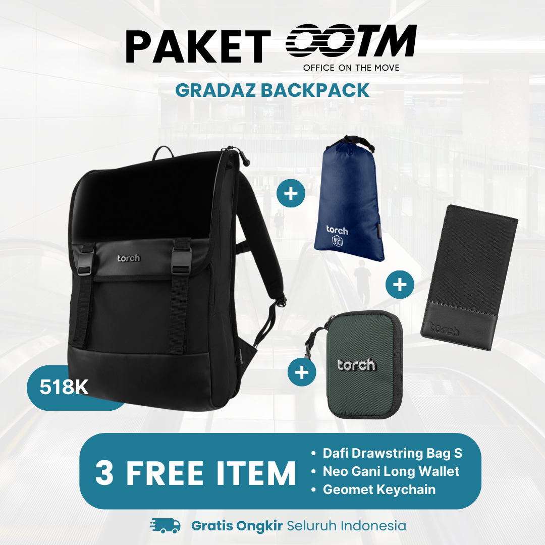 Paket Office On The Move - Gradaz Backpack Gratis Geomet Keychain + Neo Gani Long Wallet + Dafi Drawstring Bag S