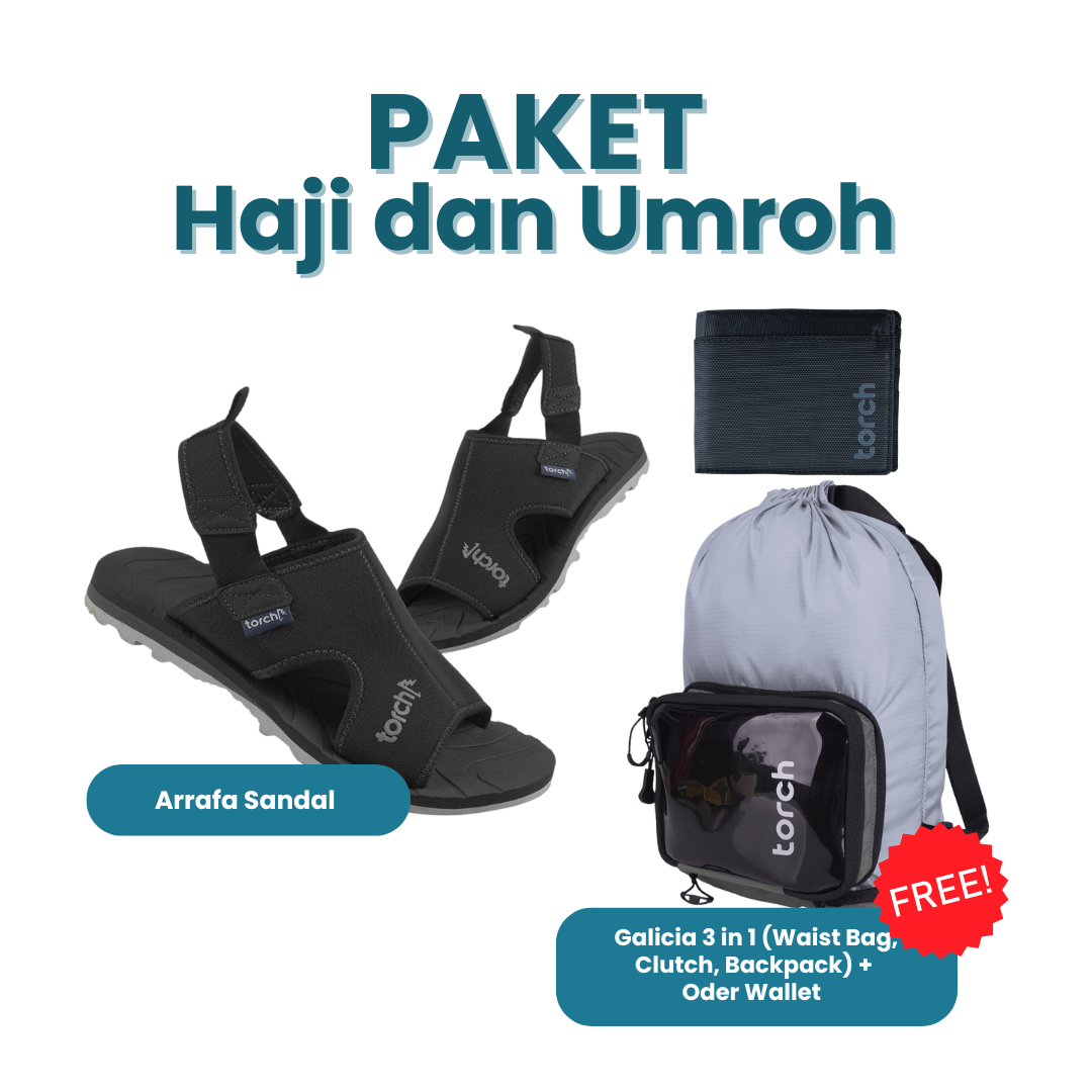 Paket Haji dan Umroh - Arrafa Sandal Gratis Galicia 3 in 1 (Waist Bag, Clutch, Backpack) +  Oder Wallet Black