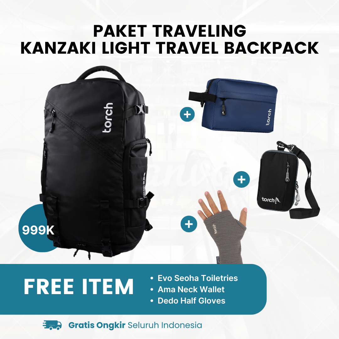 Paket Traveling - Kanzaki Light Travel Backpack Gratis Evo Seoha Toiletries + Ama Neck Wallet + Dedo Half Gloves Grey