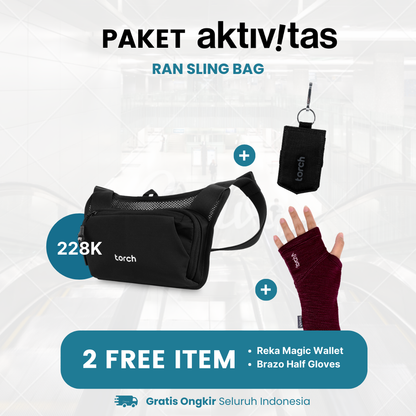 Paket Aktivitas - Ran Sling Bag Gratis Brazo Half Gloves + Reka Magic Wallet