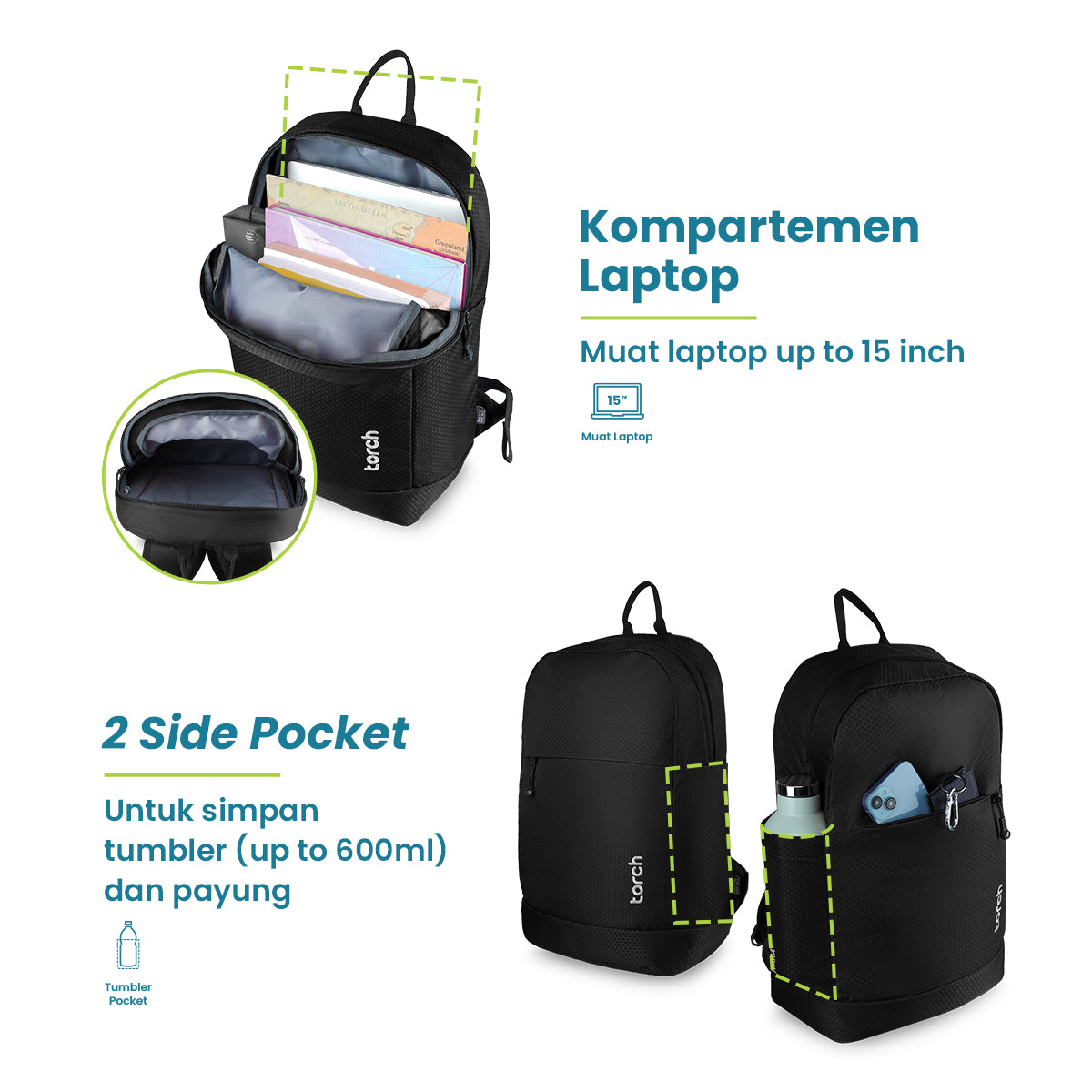 Vitara Tas Ransel Kantor Torch 16L Hitam