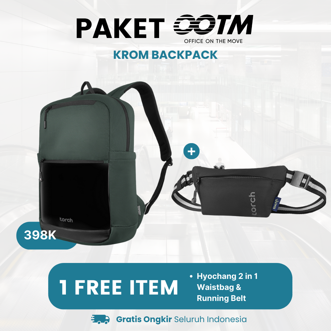 Paket Office On The Move - Krom Backpack Gratis Hyocang 2 in 1 Waistbag & Running Belt