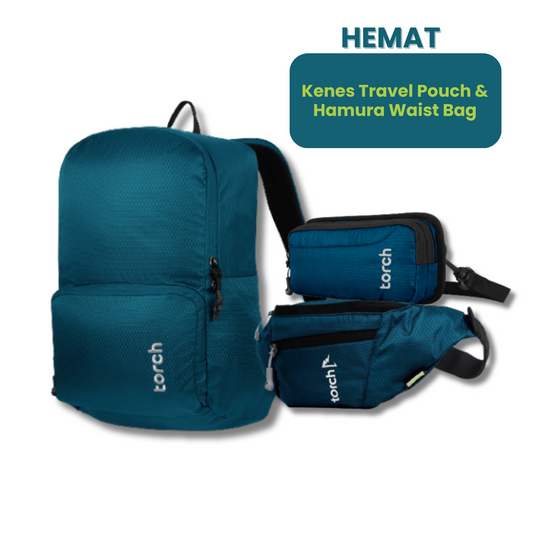 Paket Hemat - Laudio Backpack + Kenes Travel Pouch & Hamura Waist Bag