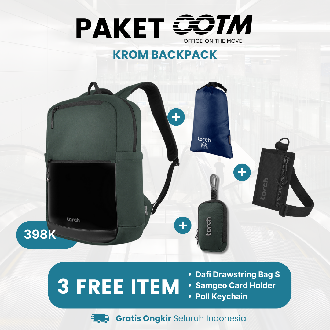 Paket Office On The Move - Krom Backpack Gratis Poll Keychain + Samgeo Card Holder + Dafi Drawstring Bag S