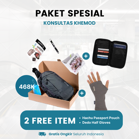 Paket Spesial - Konsultas Khemod Gratis Hachu Passport Pouch Black + Dedo Half Gloves Grey