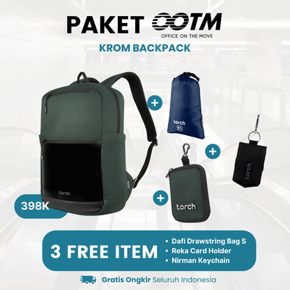 Paket Office On The Move - Krom Backpack Gratis Nirman Keychain + Reka Magic Wallet Black + Dafi Drawstring Bag S