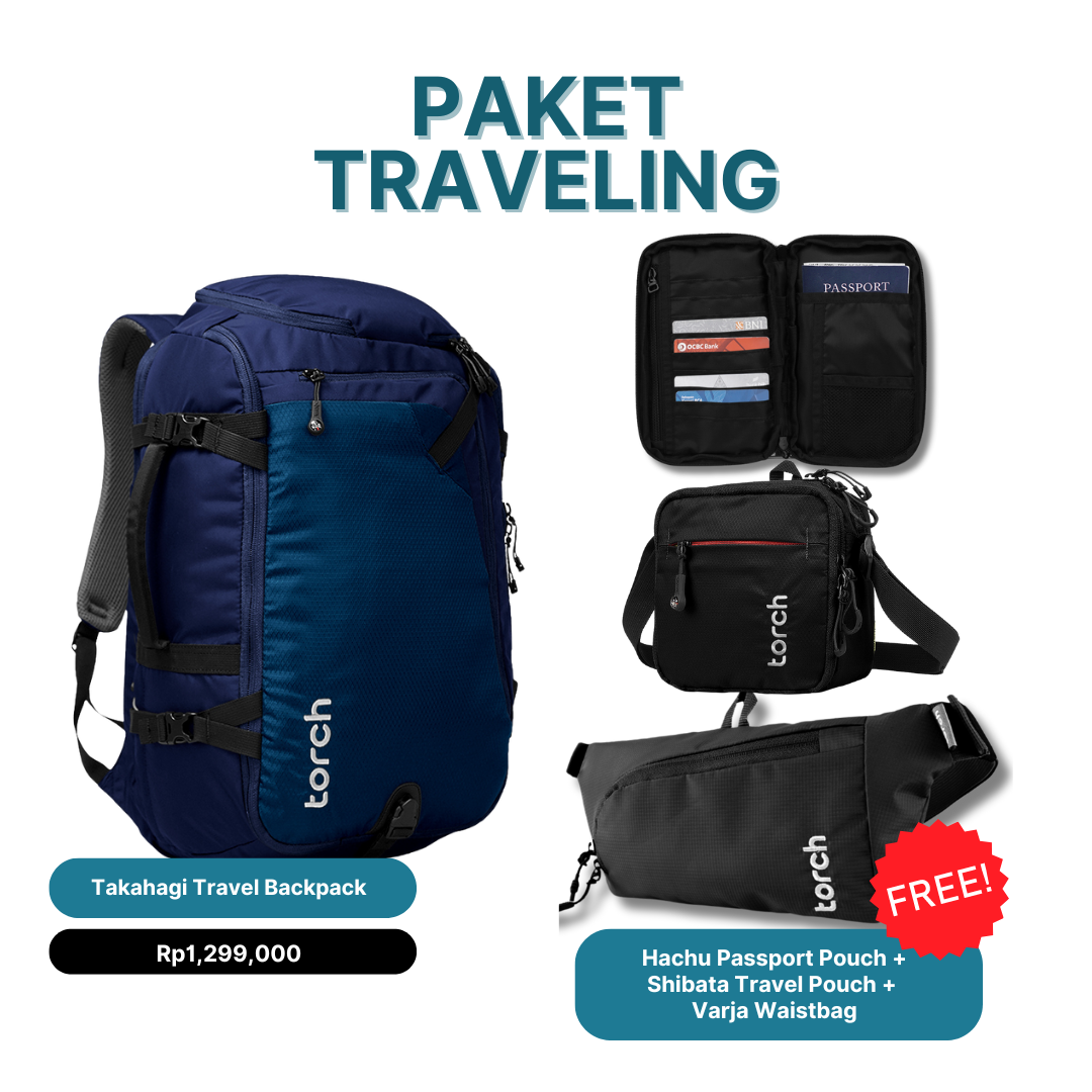 Paket Traveling - Takahagi Travel Backpack Gratis Shibata Travel Pouch + Varja Waistbag + Hachu Passport Pouch Black