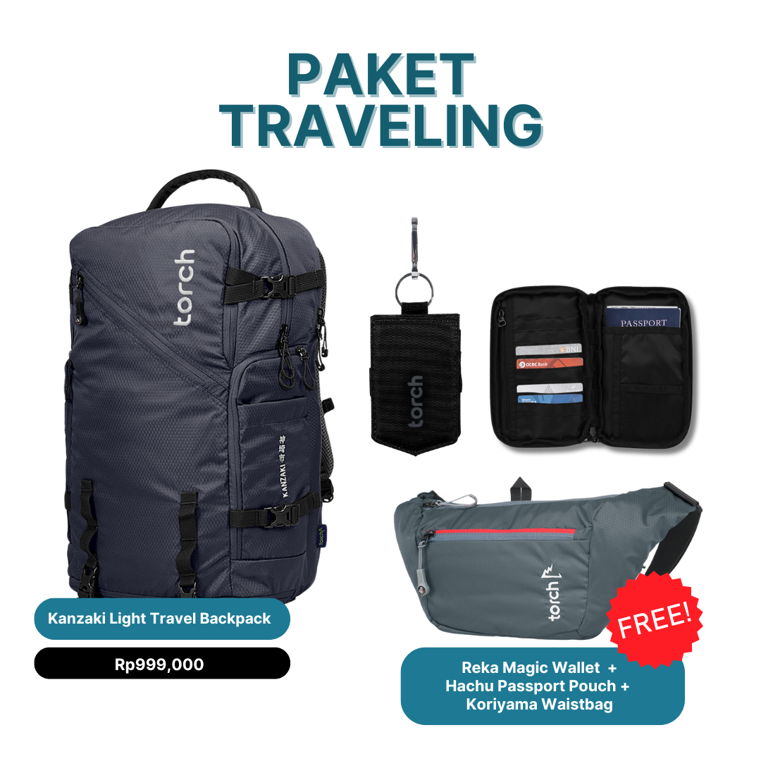 Paket Traveling - Kanzaki Light Travel Backpack Gratis Koriyama Waistbag + Reka Magic Wallet + Hachu Passport Pouch Black