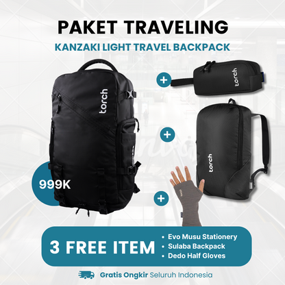 Paket Traveling - Kanzaki Light Travel Backpack Gratis Sulaba Backpack + Dedo Half Gloves Grey+ Evo Musu Stationery