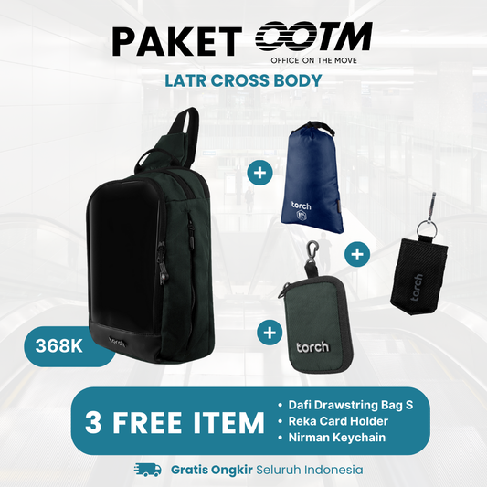 Paket Office On The Move - Latr Cross Body Gratis Nirman Keychain + Reka Magic Wallet Black + Dafi Drawstring Bag S