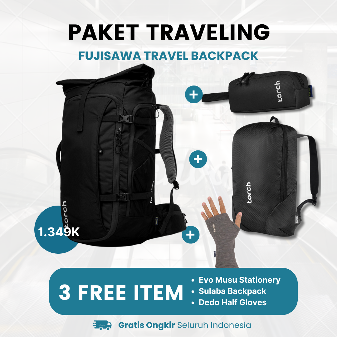 Paket Traveling - Fujisawa Travel Backpack Gratis Sulaba Backpack + Dedo Half Gloves Grey+ Evo Musu Stationery