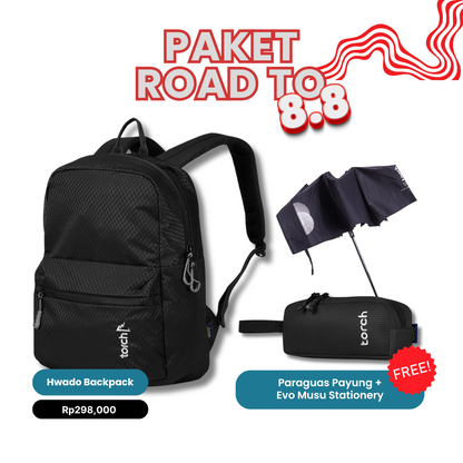 Paket Road To 8.8  - Hwado Backpack Gratis Evo Musu Stationery + Paraguas Payung