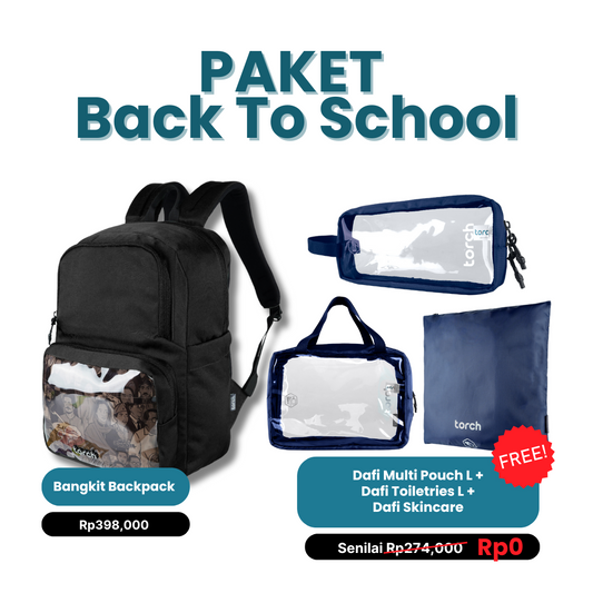 Paket Back To School - Bangkit Backpack Gratis Dafi Multi Pouch L Black + Dafi Toiletries L + Dafi Skincare