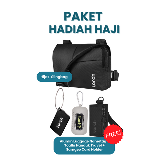 Paket Hadiah Haji -  Hijaz Sling Bag Gratis Samgeo Card Holder + Alumin Luggage Name Tag + Toalla Handuk Travel