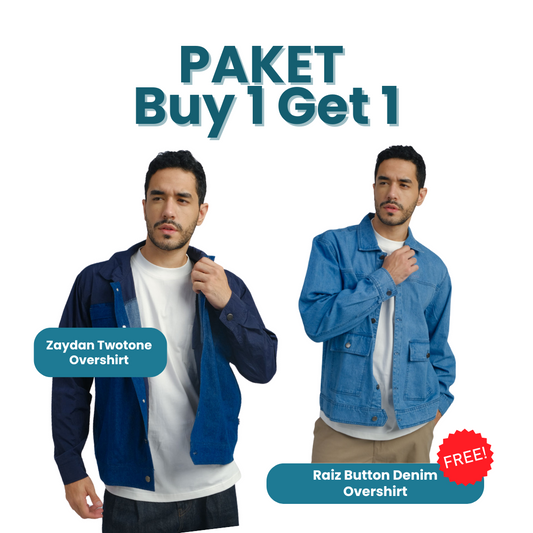 Paket Buy 1 Get 1 - Zaydan Twotone Overshirt Gratis Raiz Button Denim Overshirt