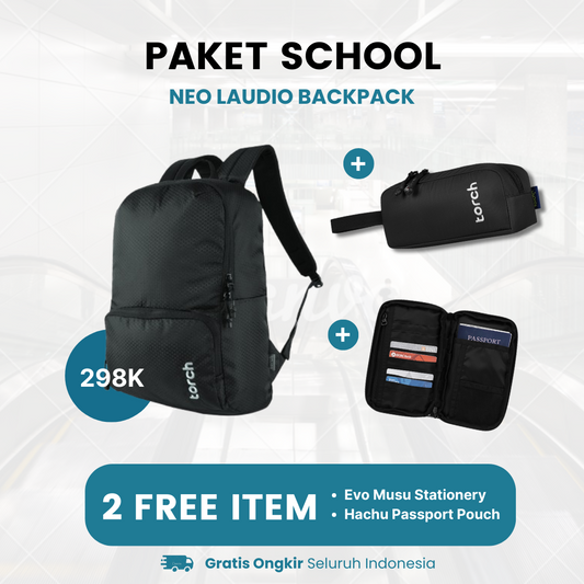 Paket School - Neo Laudio Backpack Gratis Evo Musu Stationery + Hachu Passport Pouch