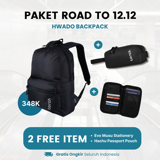 Paket Road To 12.12 - Hwado Backpack Gratis Evo Musu Stationery + Hachu Passport Pouch Black