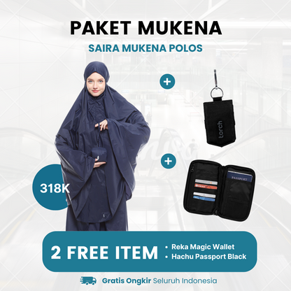 Paket Mukena - Saira Mukena Polos Gratis Hachu Passport Pouch + Reka Magic Wallet