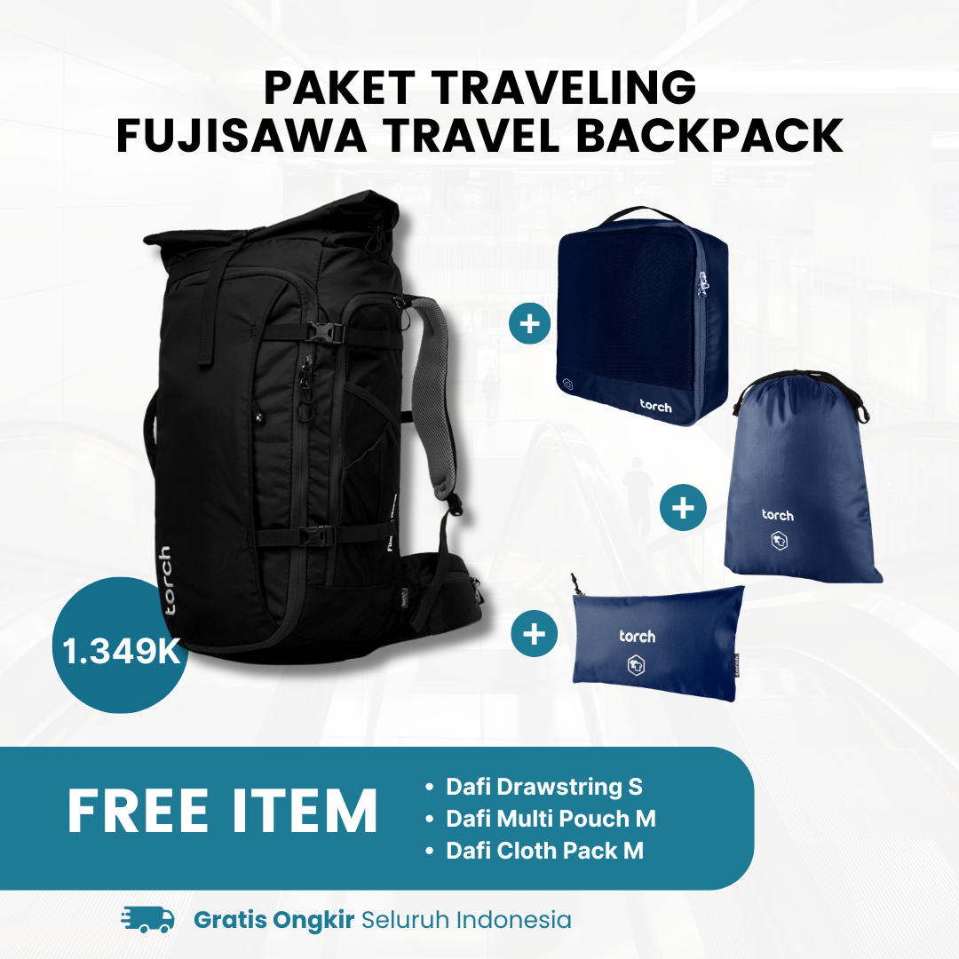 Paket Traveling - Fujisawa Travel Backpack Gratis Dafi Drawstring Bag S Navy + Dafi Cloth Pack M + Dafi Multi Pouch M