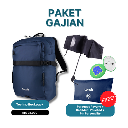 Paket Gajian - Techno Backpack Gratis Paraguas Payung + Dafi Multi Pouch M + Pin Personality