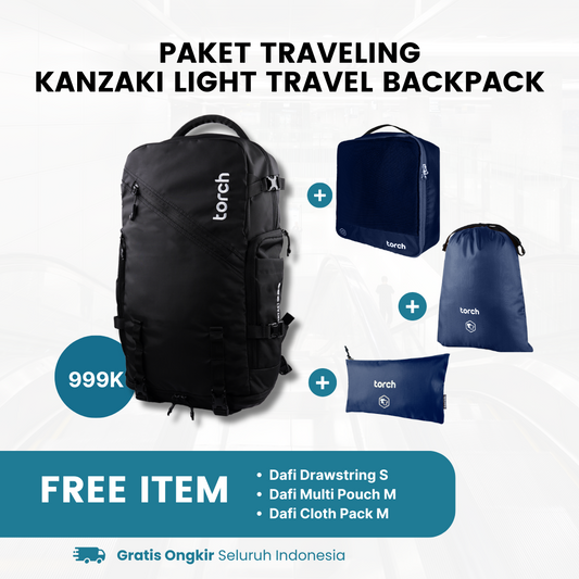 Paket Traveling - Kanzaki Light Travel Backpack Gratis Dafi Drawstring Bag S + Dafi Cloth Pack M + Dafi Multi Pouch M