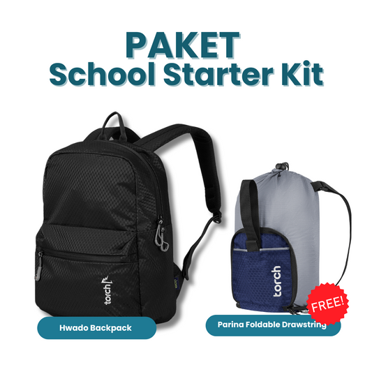 Paket School Starter Kit - Hwado Backpack Gratis Parina Foldable Drawstring