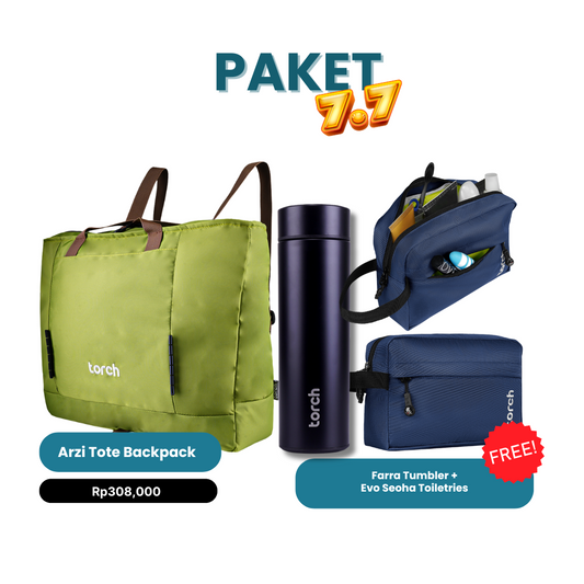 Paket 7.7 - Arzi Tote Backpack Gratis Farra Tumbler + Evo Seoha Toiletries