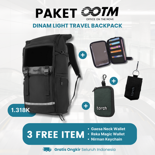 Paket Office On The Move - Dinam Light Travel Backpack Gratis Gaesa Neck Wallet + Reka Magic Wallet + Nirman Keychain