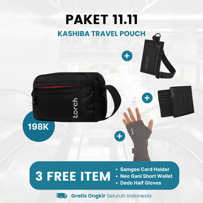 Paket 11.11 - Kashiba Travel Pouch Gratis Dedo Half Gloves + Samgeo Card Holder + Neo Gani Short Wallet