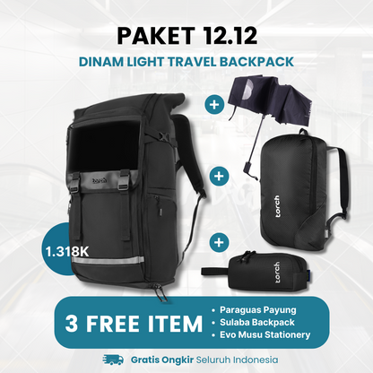 Paket 12.12 - Dinam Light Travel Backpack Gratis Sulaba Backpack + Paraguas Payung + Evo Musu Stationery