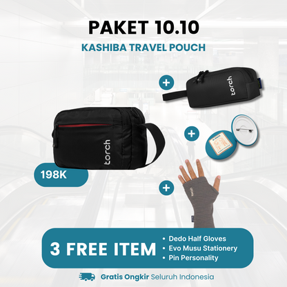 Paket 10.10 - Kashiba Travel Pouch Gratis Dedo Half Gloves Grey + Evo Musu Stationery Black + Pin Personality