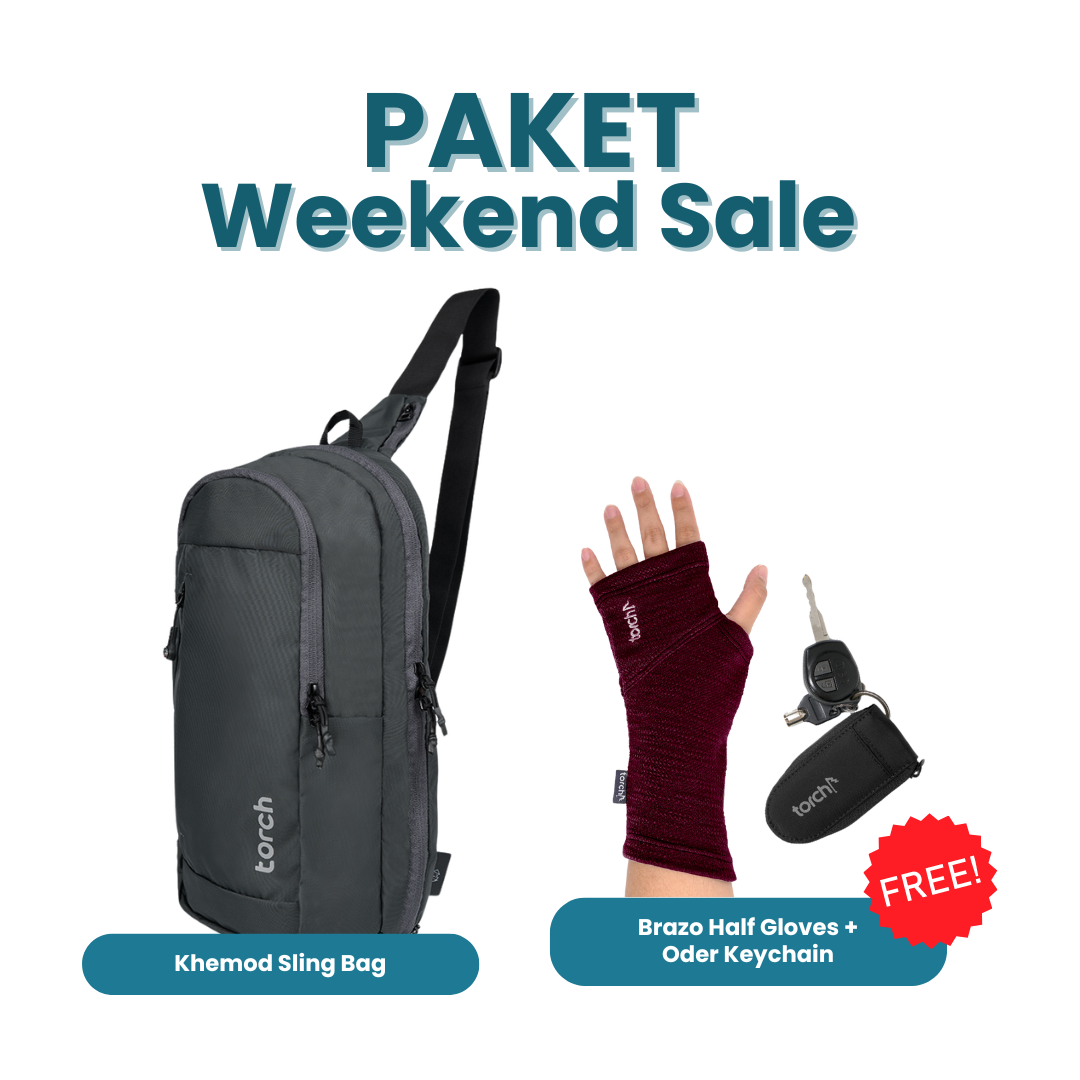 Paket Weekend Sale - Khemod Sling Bag Gratis Brazo Half Gloves + Oder Keychain