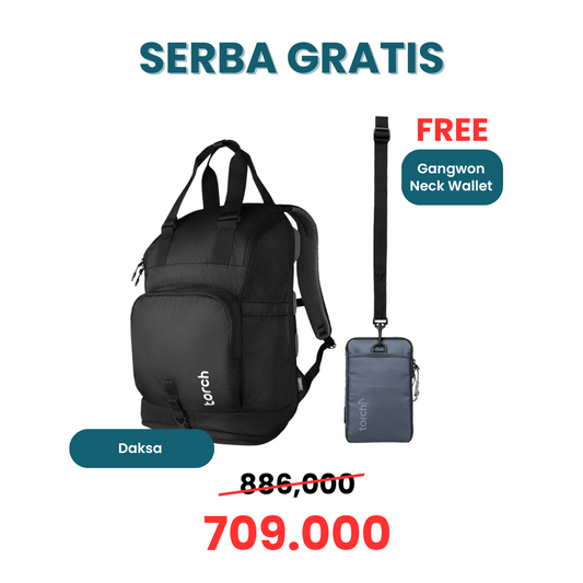 Paket Serba Gratis - Daksa Backpack Gratis Gangwon Neck Wallet Black