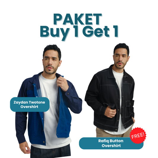 Paket Buy 1 Get 1 - Zaydan Twotone Overshirt Gratis Rafiq Button  Overshirt